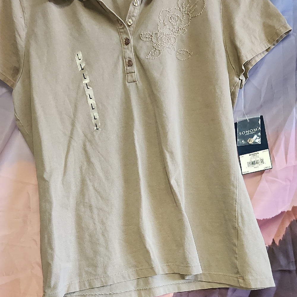Nwt Sonoma Beige/green Polo with Embroidered Design